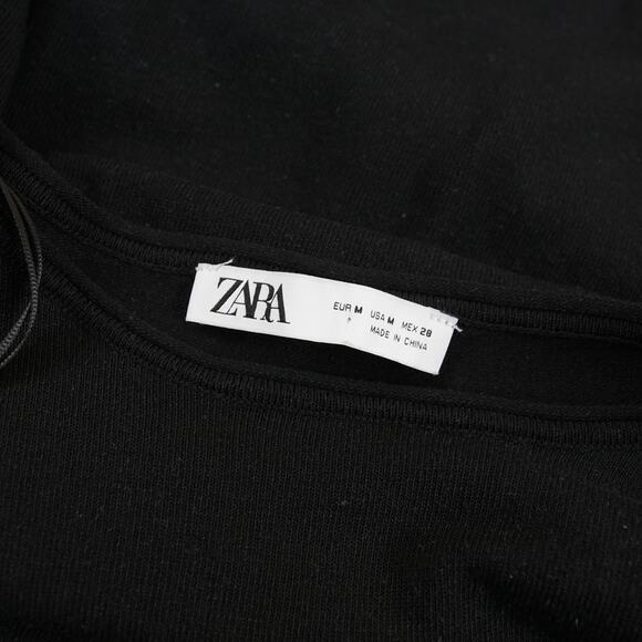 Zara Black Sash Waist Midi Linen Blend Knit Midi Dress Womens Sz M - Picture 9 of 11